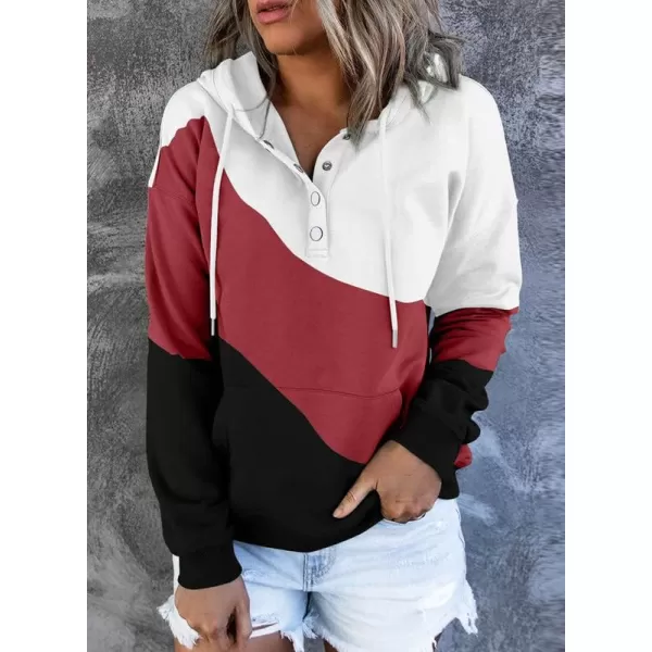 Dokotoo Womens 2023 Hooded Button Collar Drawstring Hoodies Pullover Sweatshirts Casual Long Sleeve Tops Shirts
