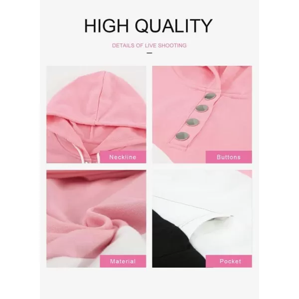Dokotoo Womens 2023 Hooded Button Collar Drawstring Hoodies Pullover Sweatshirts Casual Long Sleeve Tops Shirts