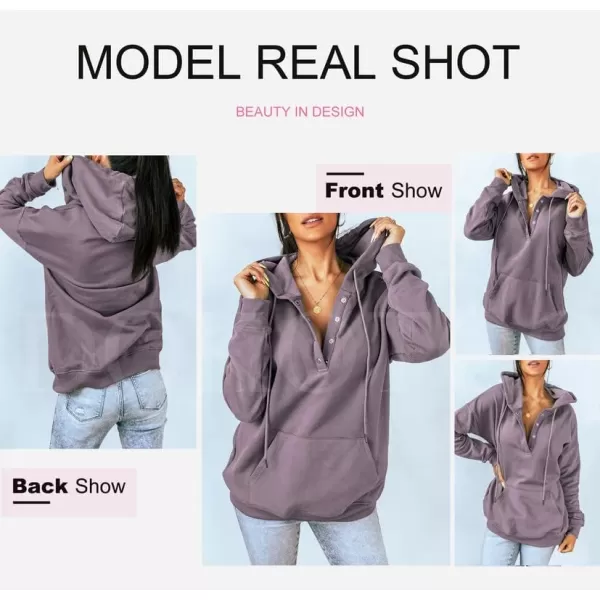 Dokotoo Womens 2023 Hooded Button Collar Drawstring Hoodies Pullover Sweatshirts Casual Long Sleeve Tops Shirts