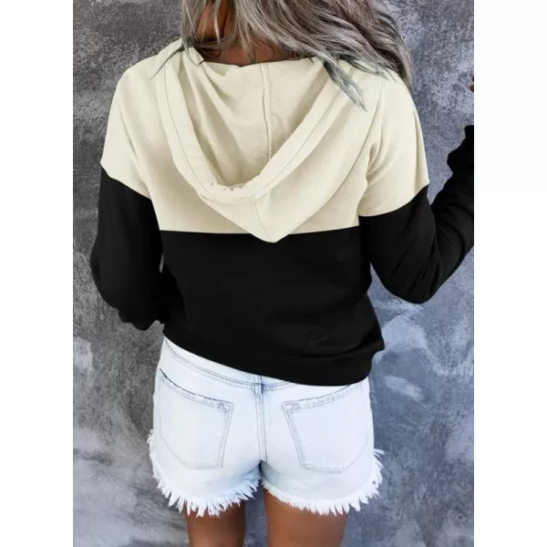 Dokotoo Womens 2023 Hooded Button Collar Drawstring Hoodies Pullover Sweatshirts Casual Long Sleeve Tops Shirts