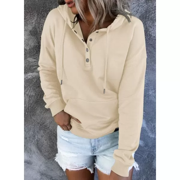 Dokotoo Womens 2023 Hooded Button Collar Drawstring Hoodies Pullover Sweatshirts Casual Long Sleeve Tops Shirts