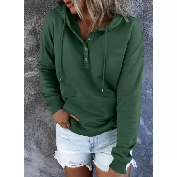 Dokotoo Womens 2023 Hooded Button Collar Drawstring Hoodies Pullover Sweatshirts Casual Long Sleeve Tops Shirts