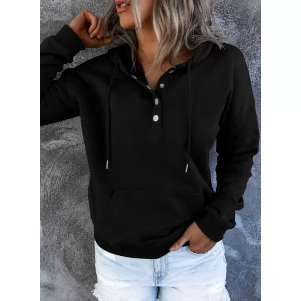 Dokotoo Womens 2023 Hooded Button Collar Drawstring Hoodies Pullover Sweatshirts Casual Long Sleeve Tops Shirts