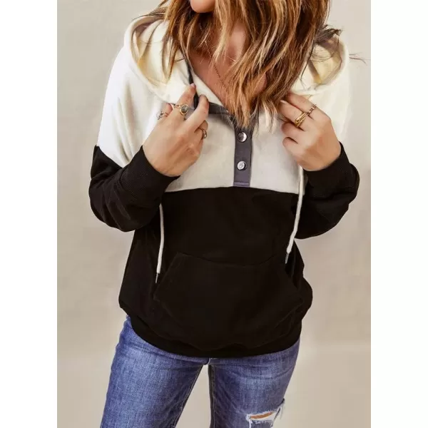 Dokotoo Womens 2023 Hooded Button Collar Drawstring Hoodies Pullover Sweatshirts Casual Long Sleeve Tops Shirts