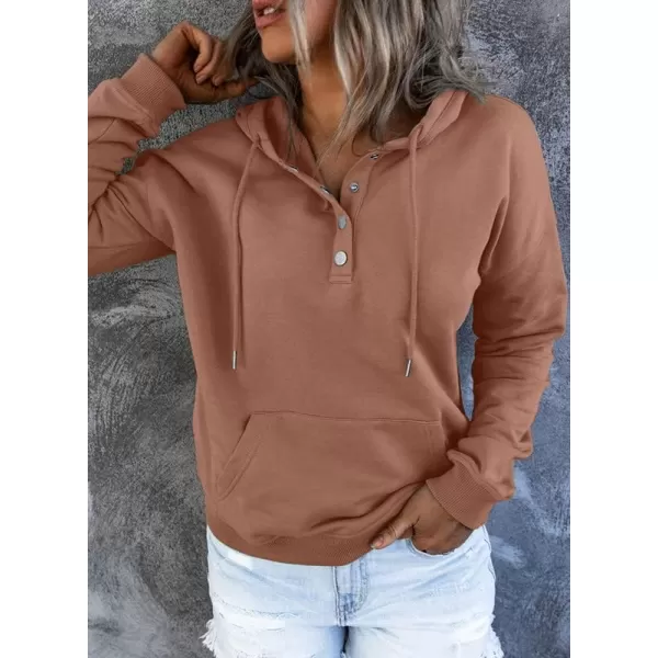 Dokotoo Womens 2023 Hooded Button Collar Drawstring Hoodies Pullover Sweatshirts Casual Long Sleeve Tops Shirts