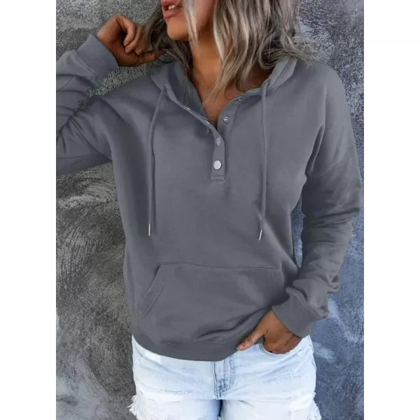 Dokotoo Womens 2023 Hooded Button Collar Drawstring Hoodies Pullover Sweatshirts Casual Long Sleeve Tops Shirts