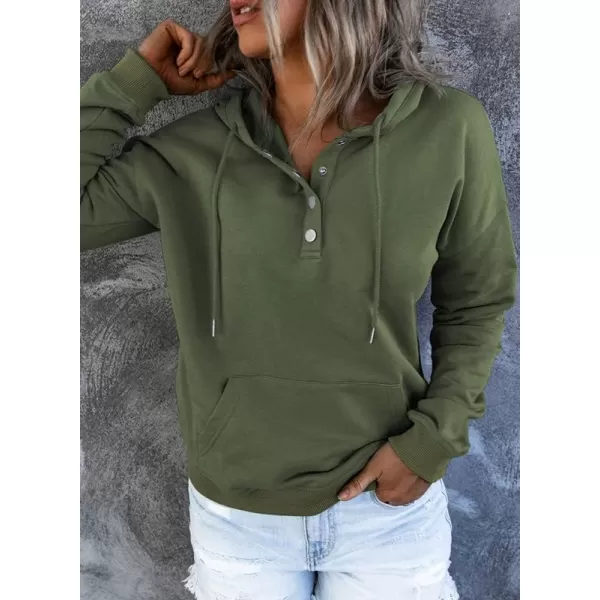 Dokotoo Womens 2023 Hooded Button Collar Drawstring Hoodies Pullover Sweatshirts Casual Long Sleeve Tops Shirts