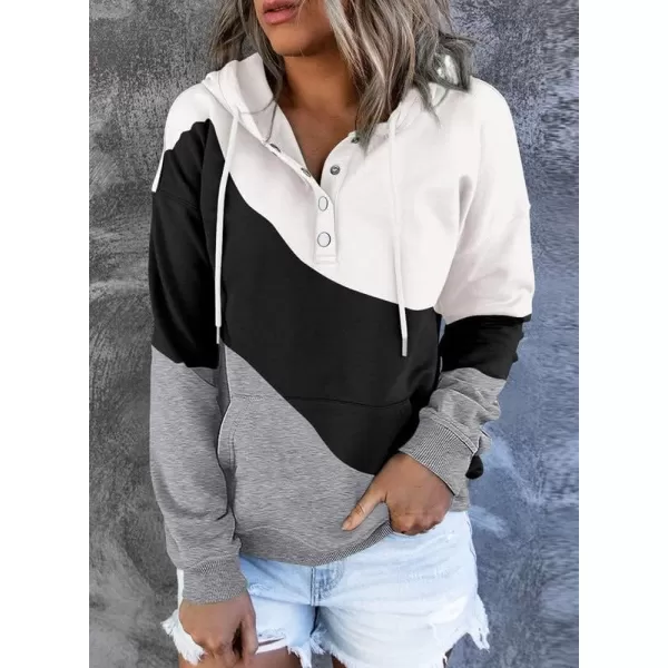 Dokotoo Womens 2023 Hooded Button Collar Drawstring Hoodies Pullover Sweatshirts Casual Long Sleeve Tops Shirts