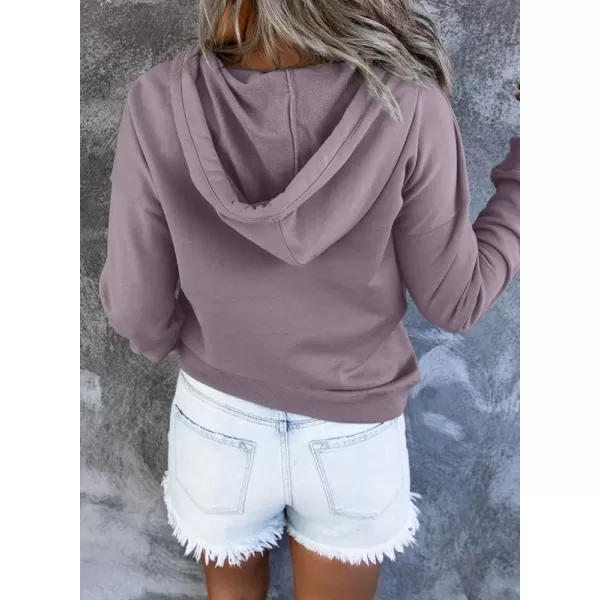 Dokotoo Womens 2023 Hooded Button Collar Drawstring Hoodies Pullover Sweatshirts Casual Long Sleeve Tops Shirts