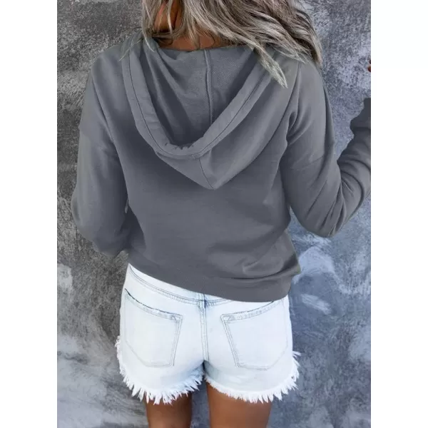 Dokotoo Womens 2023 Hooded Button Collar Drawstring Hoodies Pullover Sweatshirts Casual Long Sleeve Tops Shirts