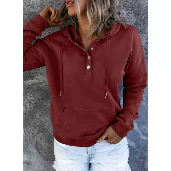 Dokotoo Womens 2023 Hooded Button Collar Drawstring Hoodies Pullover Sweatshirts Casual Long Sleeve Tops Shirts