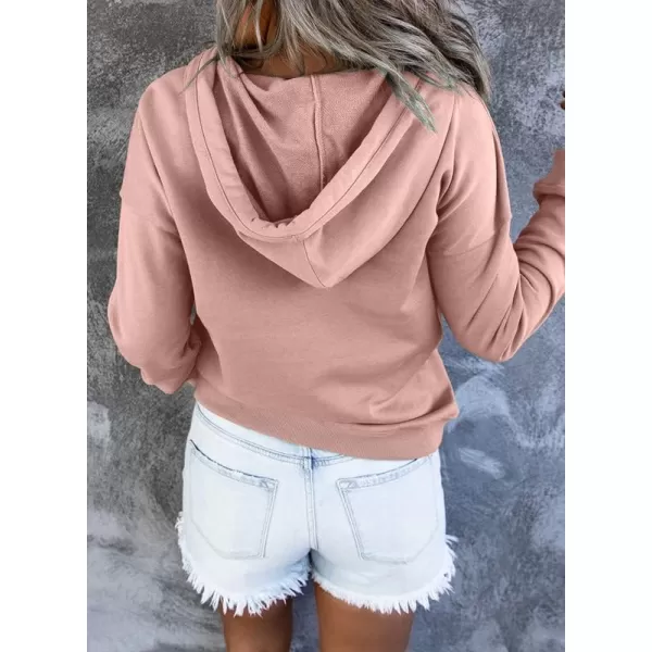 Dokotoo Womens 2023 Hooded Button Collar Drawstring Hoodies Pullover Sweatshirts Casual Long Sleeve Tops Shirts