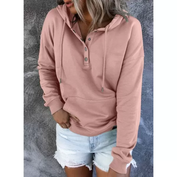 Dokotoo Womens 2023 Hooded Button Collar Drawstring Hoodies Pullover Sweatshirts Casual Long Sleeve Tops Shirts