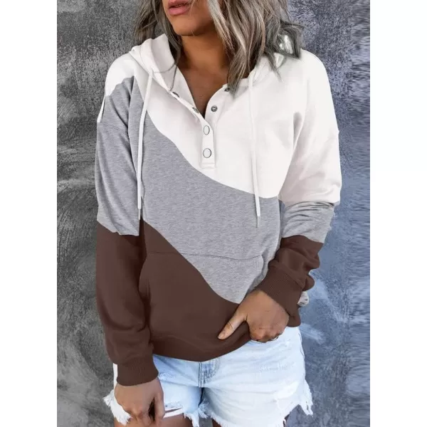 Dokotoo Womens 2023 Hooded Button Collar Drawstring Hoodies Pullover Sweatshirts Casual Long Sleeve Tops Shirts