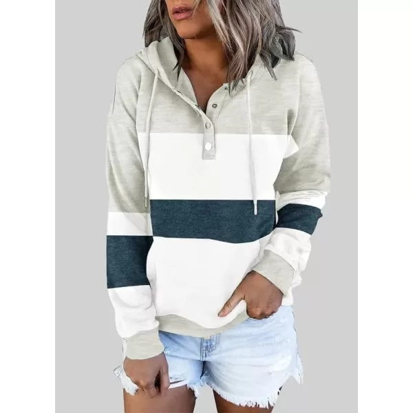 Dokotoo Womens 2023 Hooded Button Collar Drawstring Hoodies Pullover Sweatshirts Casual Long Sleeve Tops Shirts