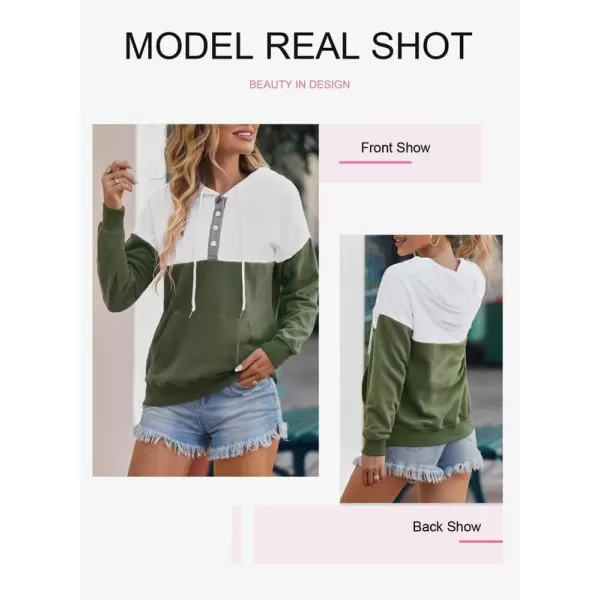 Dokotoo Womens 2023 Hooded Button Collar Drawstring Hoodies Pullover Sweatshirts Casual Long Sleeve Tops Shirts