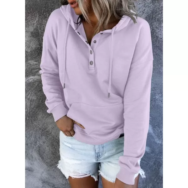 Dokotoo Womens 2023 Hooded Button Collar Drawstring Hoodies Pullover Sweatshirts Casual Long Sleeve Tops Shirts