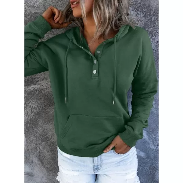 Dokotoo Womens 2023 Hooded Button Collar Drawstring Hoodies Pullover Sweatshirts Casual Long Sleeve Tops Shirts