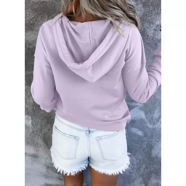 Dokotoo Womens 2023 Hooded Button Collar Drawstring Hoodies Pullover Sweatshirts Casual Long Sleeve Tops Shirts