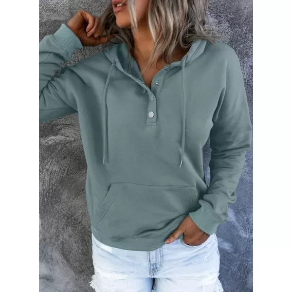 Dokotoo Womens 2023 Hooded Button Collar Drawstring Hoodies Pullover Sweatshirts Casual Long Sleeve Tops Shirts