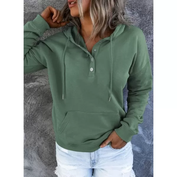 Dokotoo Womens 2023 Hooded Button Collar Drawstring Hoodies Pullover Sweatshirts Casual Long Sleeve Tops Shirts