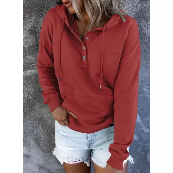 Dokotoo Womens 2023 Hooded Button Collar Drawstring Hoodies Pullover Sweatshirts Casual Long Sleeve Tops Shirts