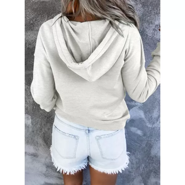 Dokotoo Womens 2023 Hooded Button Collar Drawstring Hoodies Pullover Sweatshirts Casual Long Sleeve Tops Shirts