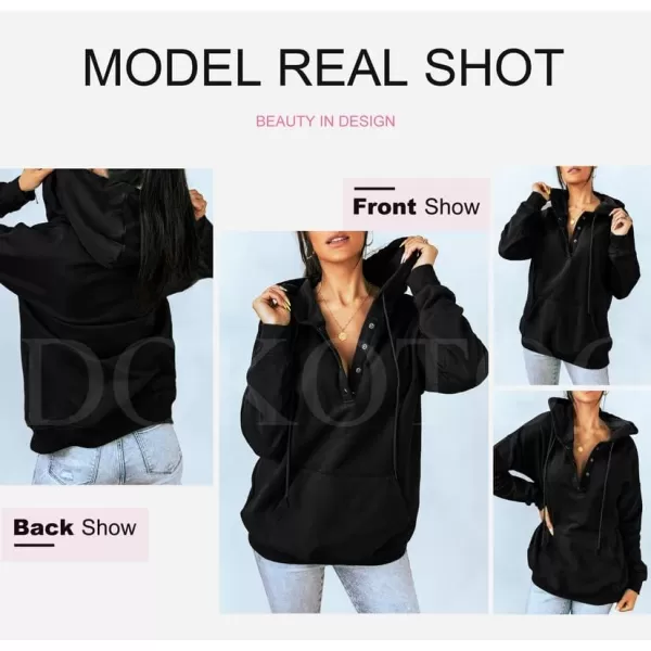 Dokotoo Womens 2023 Hooded Button Collar Drawstring Hoodies Pullover Sweatshirts Casual Long Sleeve Tops Shirts