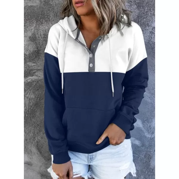 Dokotoo Womens 2023 Hooded Button Collar Drawstring Hoodies Pullover Sweatshirts Casual Long Sleeve Tops Shirts