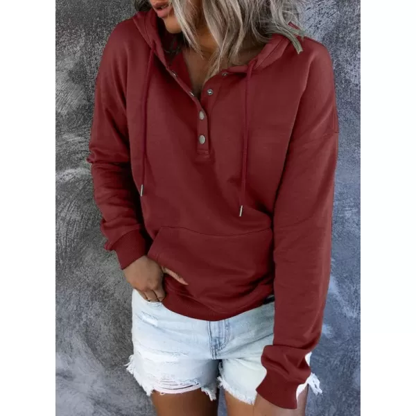 Dokotoo Womens 2023 Hooded Button Collar Drawstring Hoodies Pullover Sweatshirts Casual Long Sleeve Tops Shirts