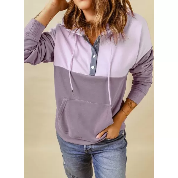 Dokotoo Womens 2023 Hooded Button Collar Drawstring Hoodies Pullover Sweatshirts Casual Long Sleeve Tops Shirts