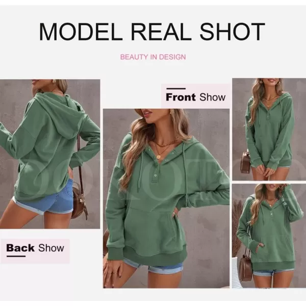 Dokotoo Womens 2023 Hooded Button Collar Drawstring Hoodies Pullover Sweatshirts Casual Long Sleeve Tops Shirts