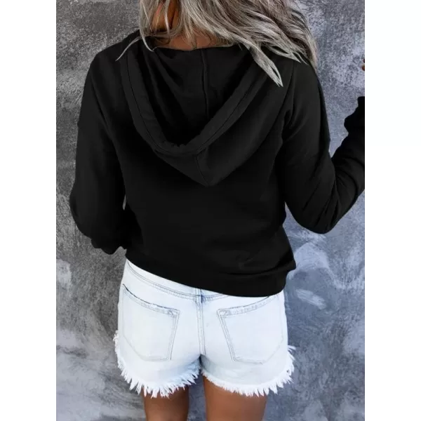 Dokotoo Womens 2023 Hooded Button Collar Drawstring Hoodies Pullover Sweatshirts Casual Long Sleeve Tops Shirts