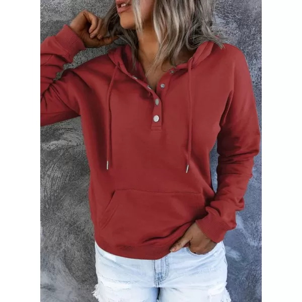 Dokotoo Womens 2023 Hooded Button Collar Drawstring Hoodies Pullover Sweatshirts Casual Long Sleeve Tops Shirts