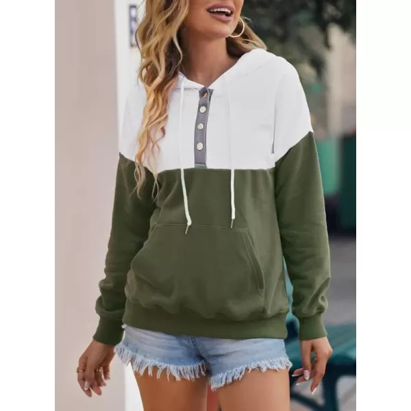 Dokotoo Womens 2023 Hooded Button Collar Drawstring Hoodies Pullover Sweatshirts Casual Long Sleeve Tops Shirts