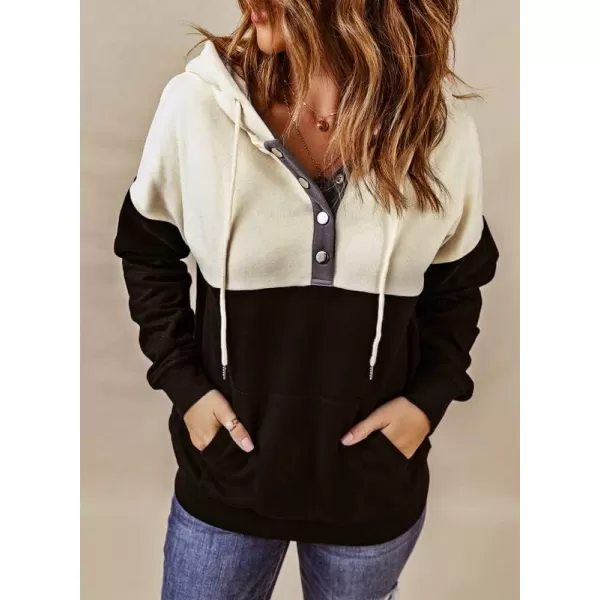 Dokotoo Womens 2023 Hooded Button Collar Drawstring Hoodies Pullover Sweatshirts Casual Long Sleeve Tops Shirts