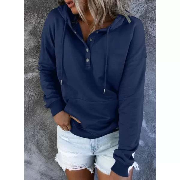 Dokotoo Womens 2023 Hooded Button Collar Drawstring Hoodies Pullover Sweatshirts Casual Long Sleeve Tops Shirts