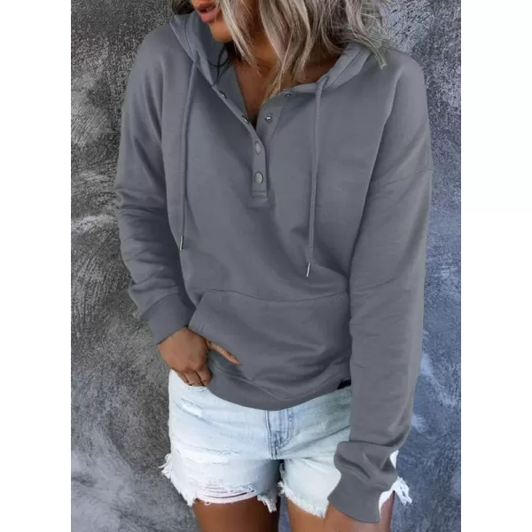 Dokotoo Womens 2023 Hooded Button Collar Drawstring Hoodies Pullover Sweatshirts Casual Long Sleeve Tops Shirts