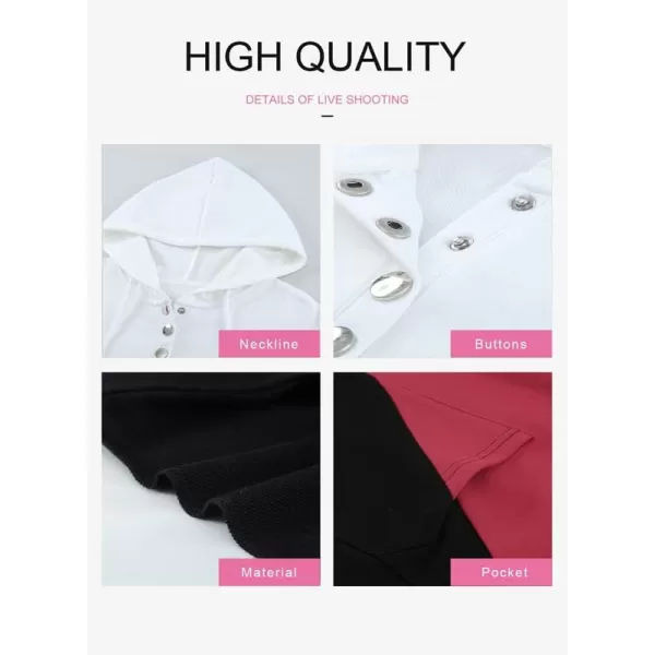 Dokotoo Womens 2023 Hooded Button Collar Drawstring Hoodies Pullover Sweatshirts Casual Long Sleeve Tops Shirts
