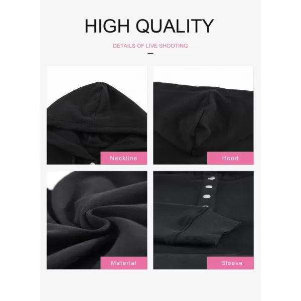 Dokotoo Womens 2023 Hooded Button Collar Drawstring Hoodies Pullover Sweatshirts Casual Long Sleeve Tops Shirts