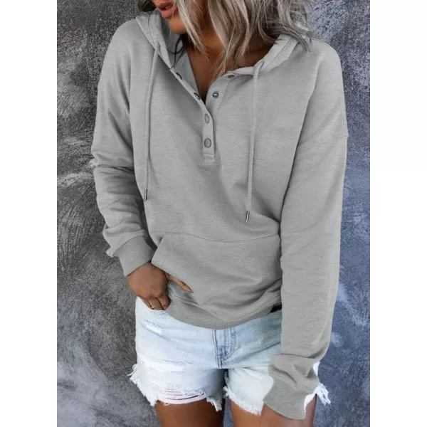Dokotoo Womens 2023 Hooded Button Collar Drawstring Hoodies Pullover Sweatshirts Casual Long Sleeve Tops Shirts