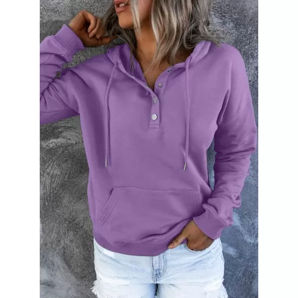 Dokotoo Womens 2023 Hooded Button Collar Drawstring Hoodies Pullover Sweatshirts Casual Long Sleeve Tops Shirts