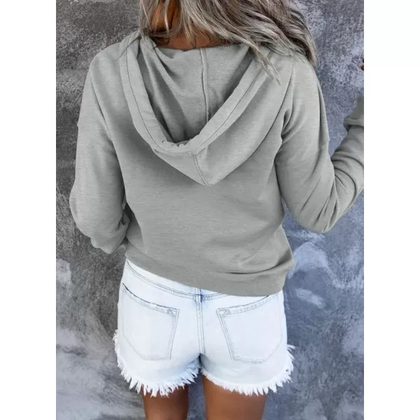 Dokotoo Womens 2023 Hooded Button Collar Drawstring Hoodies Pullover Sweatshirts Casual Long Sleeve Tops Shirts