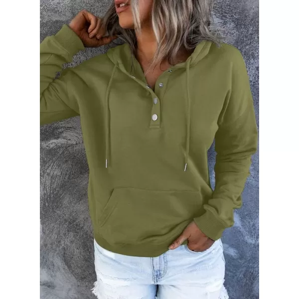 Dokotoo Womens 2023 Hooded Button Collar Drawstring Hoodies Pullover Sweatshirts Casual Long Sleeve Tops Shirts