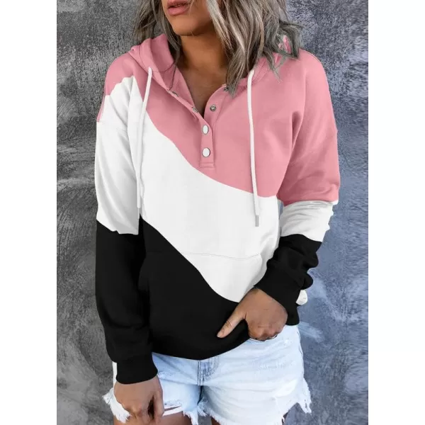 Dokotoo Womens 2023 Hooded Button Collar Drawstring Hoodies Pullover Sweatshirts Casual Long Sleeve Tops Shirts
