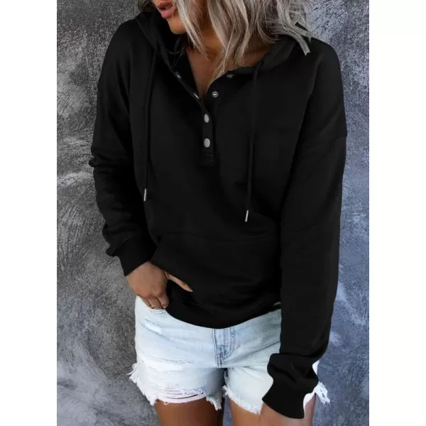 Dokotoo Womens 2023 Hooded Button Collar Drawstring Hoodies Pullover Sweatshirts Casual Long Sleeve Tops Shirts