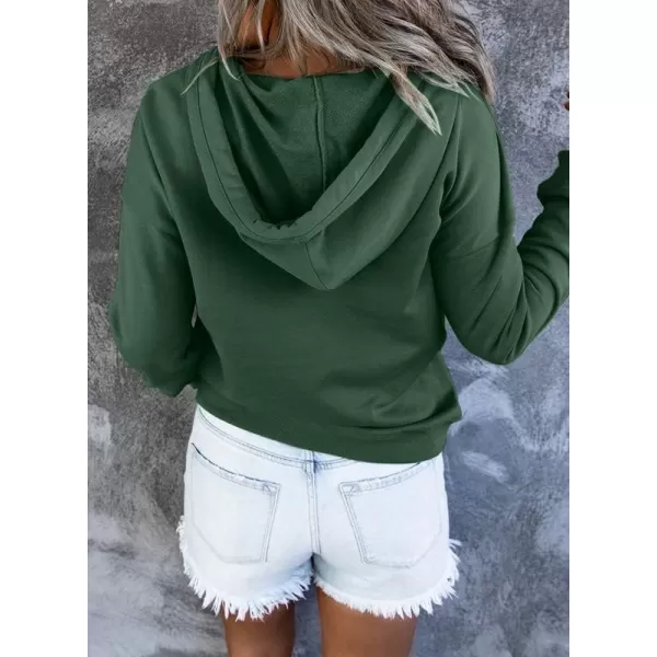 Dokotoo Womens 2023 Hooded Button Collar Drawstring Hoodies Pullover Sweatshirts Casual Long Sleeve Tops Shirts