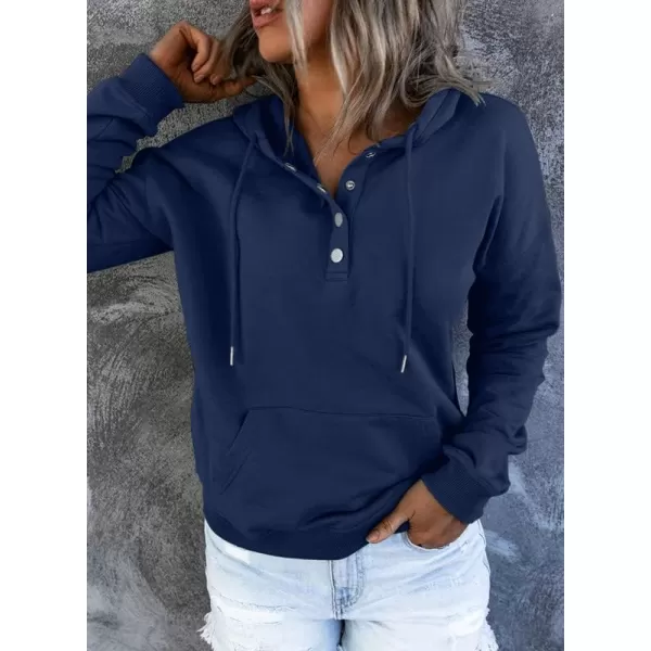 Dokotoo Womens 2023 Hooded Button Collar Drawstring Hoodies Pullover Sweatshirts Casual Long Sleeve Tops Shirts