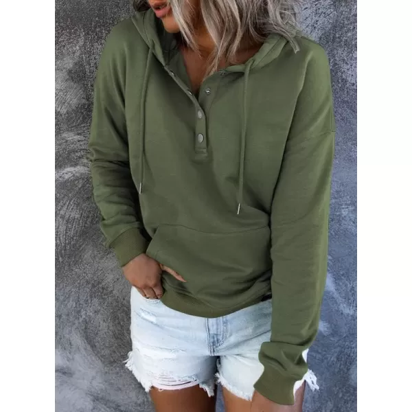 Dokotoo Womens 2023 Hooded Button Collar Drawstring Hoodies Pullover Sweatshirts Casual Long Sleeve Tops Shirts
