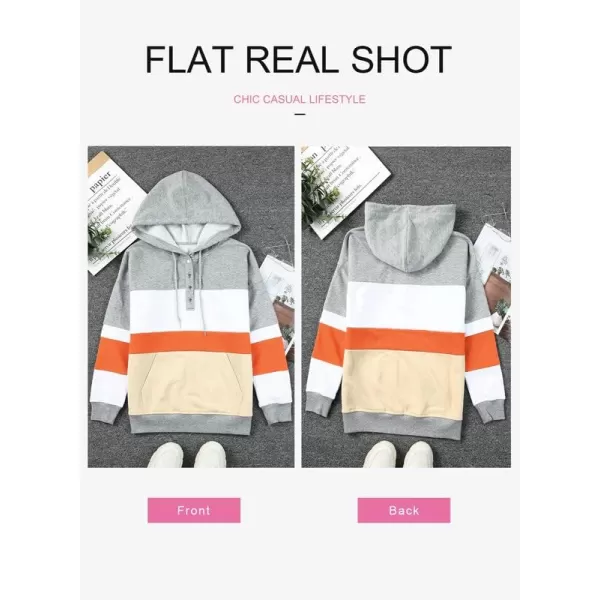 Dokotoo Womens 2023 Hooded Button Collar Drawstring Hoodies Pullover Sweatshirts Casual Long Sleeve Tops Shirts